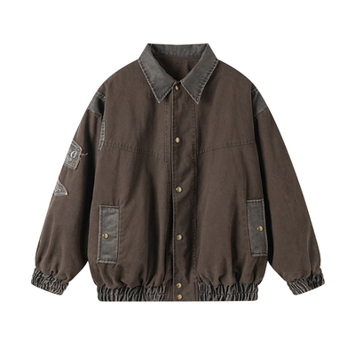 MRNEARLY复古PU皮贴布拼接夹克男