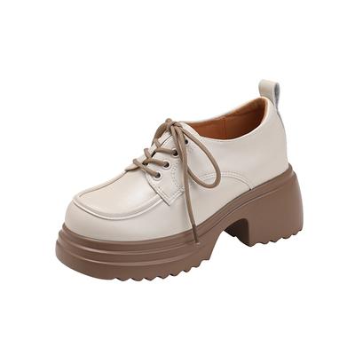 工厂直销真皮内增高系带小皮鞋女