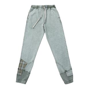 xVESSELWaffle Plaid Trousers 水洗破坏复古格纹拼接运动长裤