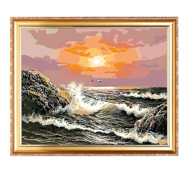 欧式风景海浪diy数字油画填色