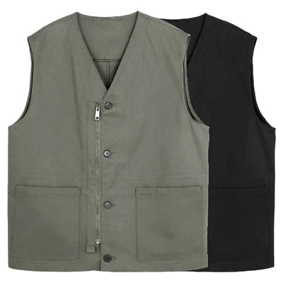 水洗V领马甲背心工装风单排扣