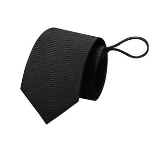 黑色拉链式懒人窄领带男正装商务韩版学院风结婚免打一拉得银灰色