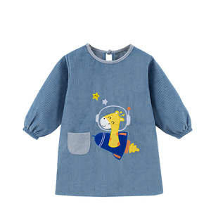 秋冬儿童长款罩衣男童防水护衣幼儿园吃饭画画衣大童反穿衣长棉袄