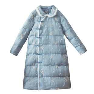 现货【忆春山】国风盘扣羽绒服女冬中长款新款水貂毛翻领棉服冬季