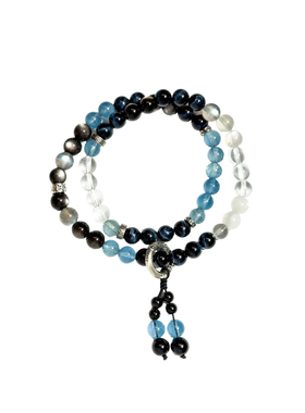 天然黑曜石海蓝宝白水晶手链礼盒