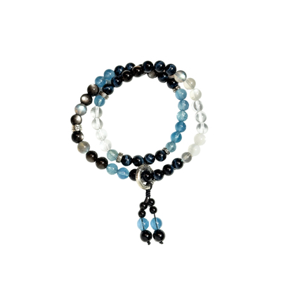 天然黑曜石海蓝宝白水晶手链礼盒