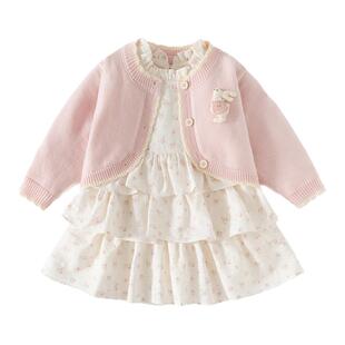 班喜迪女童套装春装2026新款洋气宝宝针织开衫连衣裙春秋季公主裙