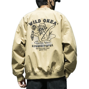 美式复古飞行员夹克男士宽松大码秋季新款休闲外套日系潮牌棒球服