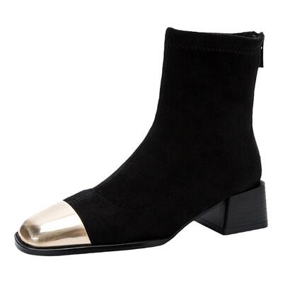 2025年春秋新款欧货方头粗跟高跟瘦瘦靴法式高级感早秋小短靴女