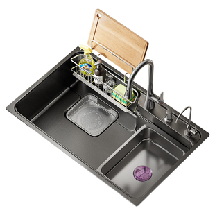 万和304不锈钢洗菜盆日式水槽大单槽家用厨房75x48