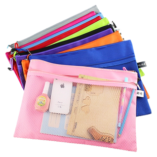 杰利 A4文件袋拉链袋试卷产检资料收纳袋 防水透明帆布学生作业病历本手提多层韩国小清新