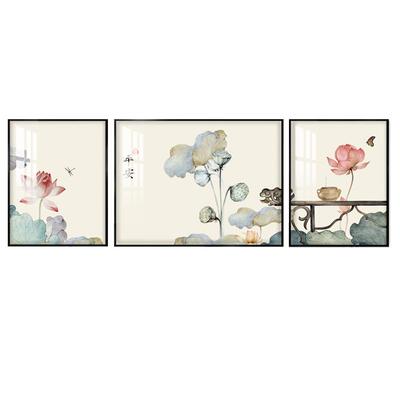 客厅新中式荷花装饰画莲花三联画