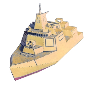 简单瓦楞纸板折纸055导弹驱逐舰模型图纸PDF手工DIY学生作业