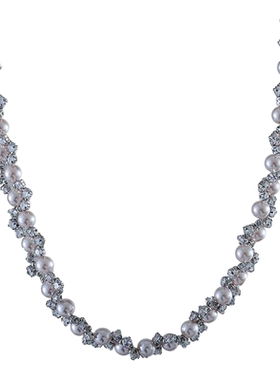 2025新款星辰高定编织正圆强光施家珍珠精致爪钻项链女高奢饰品