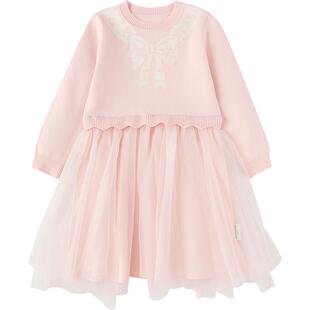 巴拉巴拉女童连衣裙中大童红色拜年服裙子秋冬款童装儿童公主纱裙