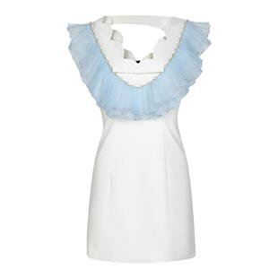 MaisonWester夏季欧根纱花边波浪边连衣裙简约高街气质名媛短裙