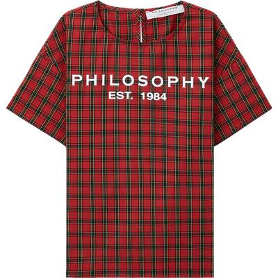 【秒杀】Philosophy 春夏女童红色格纹纯棉府绸上衣