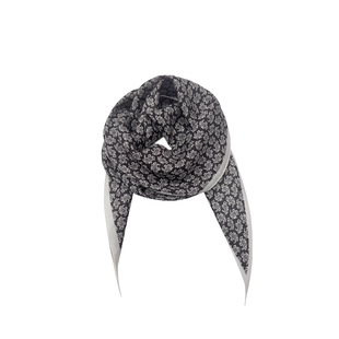 帛色春秋蚕丝羊毛菱形围巾轻盈亲肤时尚女性丝巾真丝黑白复古花纹