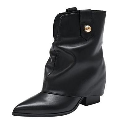 真美诗×JACQUES WEI联名月下绽放系列秋冬新款V口短靴堆堆靴