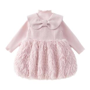 班喜迪女童连衣裙冬装加绒夹棉套装宝宝周岁礼服儿童公主裙子冬季