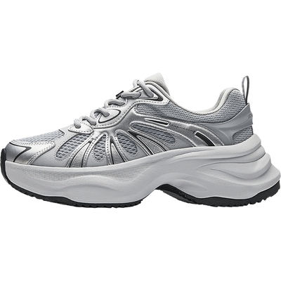 安踏蝶翼休闲鞋女鞋2025冬季新款厚底增高时尚银色老爹鞋运动鞋子