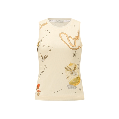 Alexia Sandra2025夏季新款梦游仙境系列弹力网定位印花无袖背心