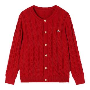 Navigare意大利小帆船儿童红色毛衣2026新年拜年开衫女童秋冬外套