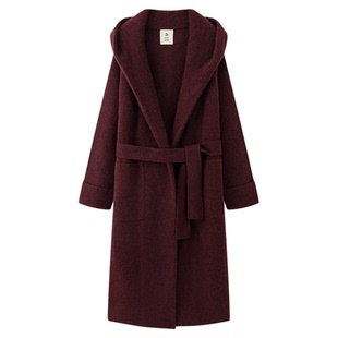 JCLP金纯良品 25新款羊绒大衣经典复古连帽中长款毛呢大衣外套女