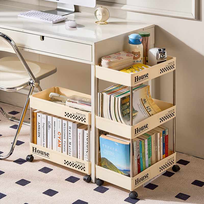 奶油风可移动夹缝置物架家用落地式卫生间小推车缝隙收纳厨房用品