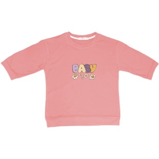 100%纯棉T恤女装时尚韩版宽松百搭春秋新款中袖上衣七分袖打底衫