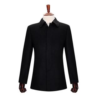 鼎铜纯羊绒大衣男中款冬季翻领中年男士商务黑色高端保暖毛呢外套