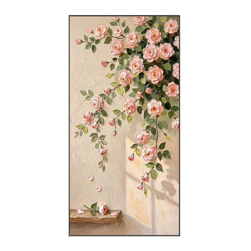 奶油风玫瑰花入户玄关装饰画