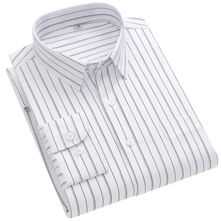 啄木鸟男士长袖经典条纹衬衫春夏薄款免烫抗皱商务休闲男白色上衣