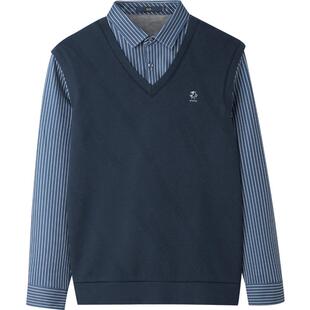 HLA/海澜之家假两件印花长袖针织衫秋冬加绒远红外保暖上衣男