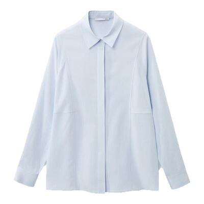 OVV2025春夏新款女装淡人透气舒适内敛暗门襟天丝长袖休闲衬衫