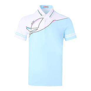 svg高尔夫春季新款男装浅蓝色拼接短袖t恤翻领POLO衫上衣套装男