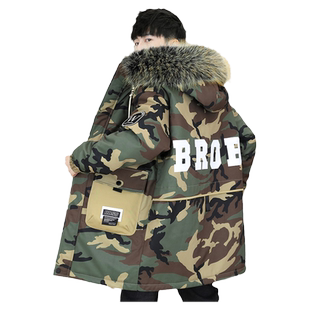 棉衣男冬季中长款加绒外套青少年学生棉袄迷彩棉服男款派克军大衣