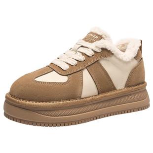 热风厚底德训鞋女2024年冬季新款休闲板鞋保暖棉鞋雪地靴H91W4412