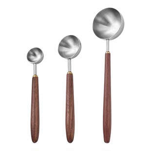 304不锈钢胡桃木长柄咖啡豆粉勺计量勺烘焙工具量勺高颜值量匙勺