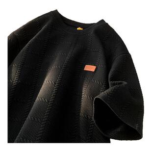 胖胖哥黑色螺纹短袖t恤男款夏季港风新款潮牌半截袖大码宽松体恤