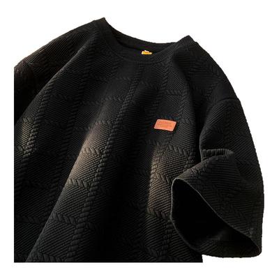 胖胖哥黑色螺纹短袖t恤男款夏季港风新款潮牌半截袖大码宽松体恤