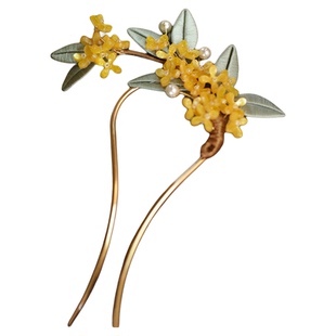 缠花发簪古风桂花盘发簪子u型发钗双钗旗袍汉服秋季发饰品马面裙