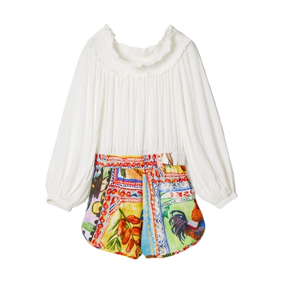 Desigual【Stella Jean设计师款】热带风拼接收腰连体短裤