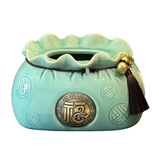 陶瓷福袋纸巾盒新中式茶几装饰高级感家用抽纸盒轻奢纸巾收纳摆件