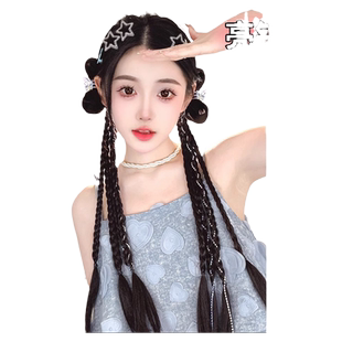 Y2K千禧辣妹假发辫子马尾拳击麻花长辫头饰儿童编发星星发夹头绳