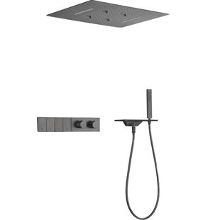 鼎菲轻奢枪灰色暗装嵌入墙式智能恒温淋浴套装暗藏增压花洒瀑布