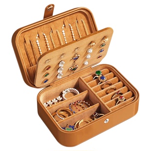 新款精致首饰收纳盒耳钉专用皮革防尘手镯项链耳钉戒指旅行便携