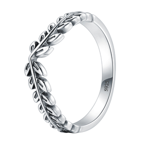 日韩森系s925纯银复古泰银百搭简约树叶戒指清新气质学生指环女