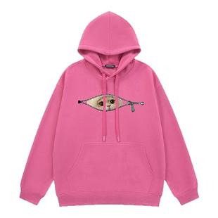 i.t GROUNDZERO2025秋冬桃红色拉链小猫男女情侣款连帽卫衣上衣