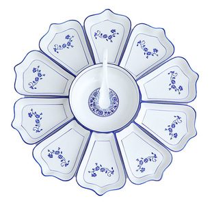 新中式青花瓷拼盘家用菜盘扇形盘宴会聚会餐具套装团圆拼盘组合碟